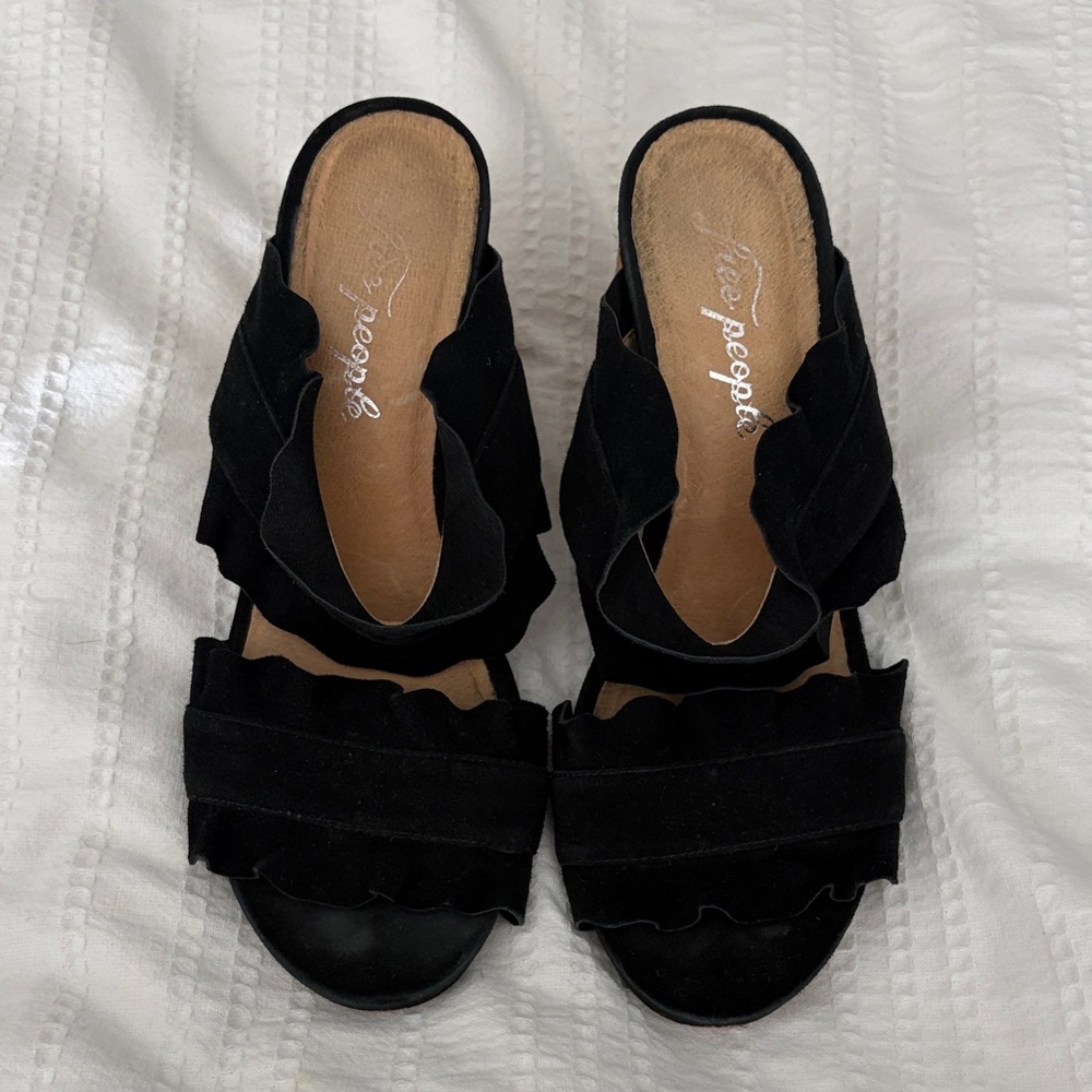 Free People Black Ruffle Mules